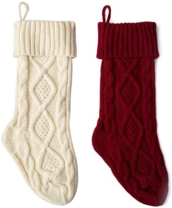 Божиќни чорапи на Ритонда, двострани Божиќни чорапи плетени, персонализирани чорапи Божиќ 18 Голем кабелски плетени декорации за порибување