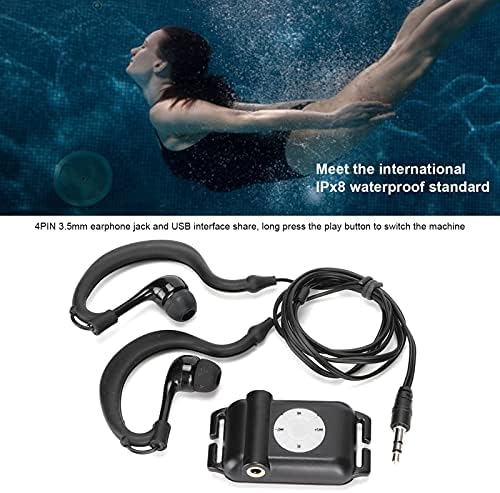 IPX8 водоотпорен MP3 плеер со слушалки, спортски пливање музички плеер 8-10 часа MP3/WMA музичка репродукција, 4 GB музички плеер со USB кабел,