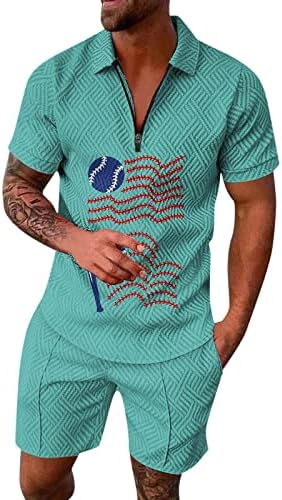 Менс летни патеки поставувања со џебови патент 2 парчиња поло -облеки за мажи смешни 3Д печати против модни кошули за голф модни