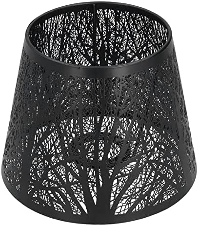 Baoblaze модерна минималистичка ламба сенка дрво образец за лабави обвивка за обвивка метален кафез за маса за ламба во кревет во спална соба ресторан дневна соба, црн?