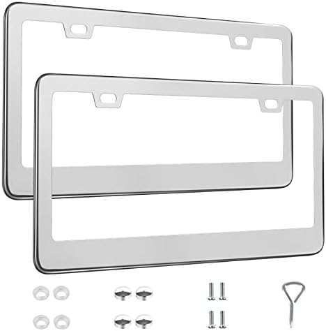 Quanqiufei 2 Пакувани рамки за регистарски таблички, таблички за автомобили со автомобили од не'рѓосувачки челик со додатоци за автомобили