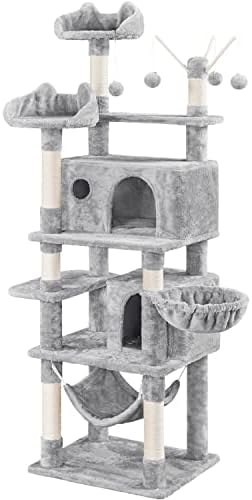 TopeakMart 67 ″ H мачка Дрво мулти-ниво на мачка кула со лепчиња со топка од корпа и корпа и крзно