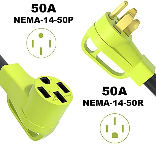 AOWEITOUR 25FT 50 AMP RV Extension Coder, NEMA 14-50P до NEMA 14-50R кабел за продолжување на напојувањето, со рачка, тешка 6/3+8/1 мерач