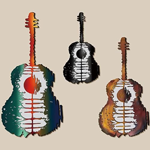 Јулејо 3 парчиња дрвена гитара wallид украс Апстрактна гитара wallидни занаети 3 големини дрвена гитара wallидна уметност за затворен отворен