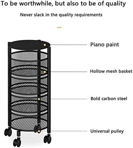 Тркалезна кујна количка со тркала 5 нивоа метални аголни полица за организатор на зачини за зачини, 5 ротирачки лавици за складирање