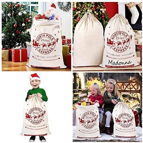 Нашите 2 парчиња големи вреќи со санта, торби, платно празни торби за складирање со влечење за украси за Божиќни празници, 28x20 инчи