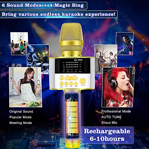 Bonaok Bluetooth karaoke безжичен микрофон со LED екран, преносна магија пее караоке машина за сите паметни телефони