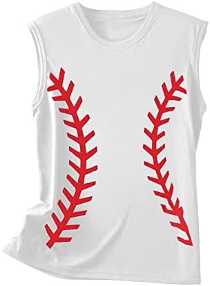 Женски графички маички бејзбол печати без ракави врвови на вратот на вратот, обични резервоари на врвови, разноврсни маици со елек