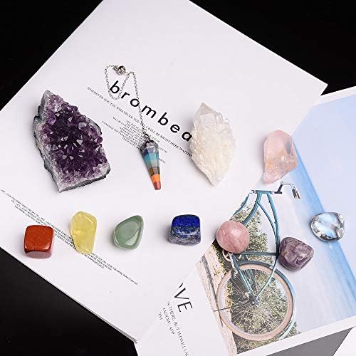 Сет на лековити кристали Aitelei 11pc, комплет за чакра камења во кутија за подароци природен аметист кластер кварц кристален минерален