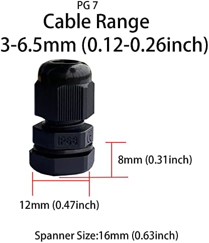 Кабелска жлезда WVAPZWR 50 пакет, PG7, кабелски конектори, пластични водоотпорни прилагодливи 3-6,5 mm кабелски жлезди зглобови со дихтунзи, црна