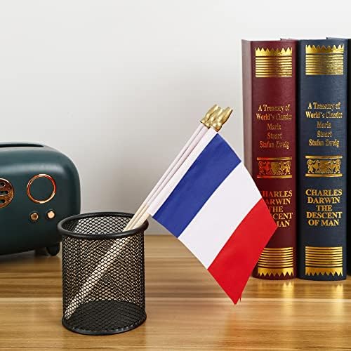 Lebei мало француско француско знаме мини рачно 4x6 инчи стапчиња за стапчиња 12 пакувања, сино бело