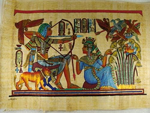 Автентичен египетски Египет Оригинален рака насликана сликарска слика Папирус хартија фараон Антички крал Мена во ловечка забава Картуш