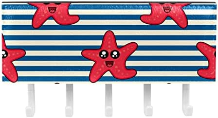 Црвена симпатична starвездена риба лице сино бело ленти Организатор со 5 куки wallидна кујна за кујнски полици за решетки за мултифункционална