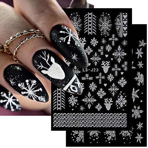 6 листови Божиќни налепници за нокти Декларации Божиќни нокти декорации сребрени француски совети зимски снегулки ирваси налепници за дизајн