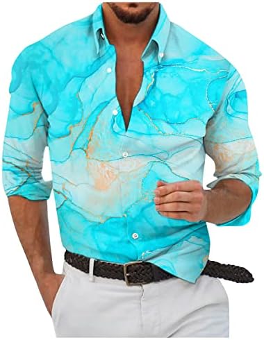 Кошули со долги ракави на ајазо за мажи со лесен копче надолу, јака врвови блузи на отворено лабава вклопување редовно вклопување кошула