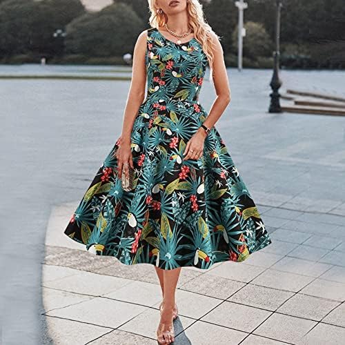 Lariau обичен летен фустан Womenените вечер o јака нотка плетенкано елегантно цвеќе печати голем здолниште фустан за зачувување на фустан