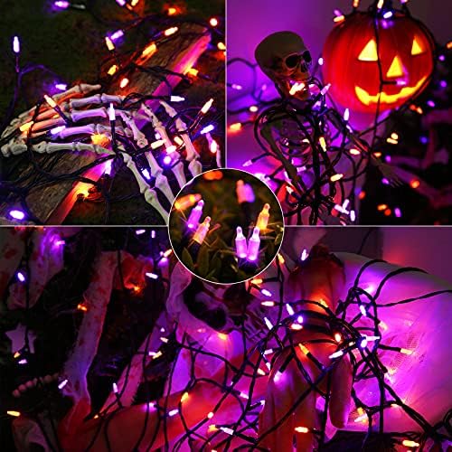 Lyhope Orange & Purple Halloween Lights, 66ft 200 LED 8 режими Мини на низок напон мини за Ноќта на вештерките, со тајмер што може да се поврзат