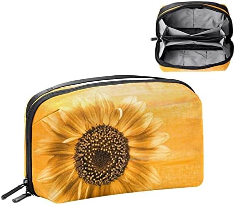 Шминка Торба Патент Торбичка Патување Козметички Организатор За Жени И Девојки, Цвет Од Сончоглед Цут Жолта Уметност