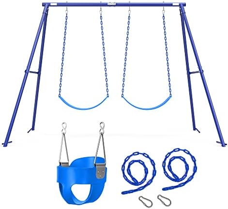 Feitycom Swing Sets за задниот двор, седиштето за замав за деца, тешки метални метални рамка за замав, замав, поставен метал во рамки со 2 замавливи