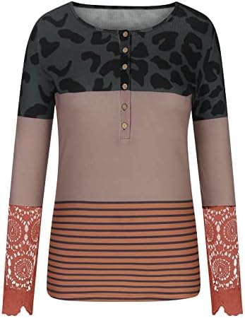 Опремени хенли кошули женски врвови облечени обични чипка маица полу-копче нагоре тенок фит туника врвови со долг ракав камо блуза