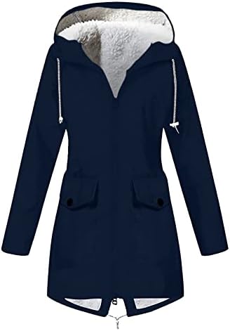Зимски палта на Кокера за жени модни каузални капчиња со качулки со капчиња за дожд водоотпорна јакна плус големина патент мантил џебови