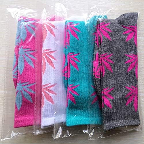 Huga Fang 4 пара пакувања марихуана плевел лист печатен памук атлетски спортови високи екипаж чорапи за жени мажи