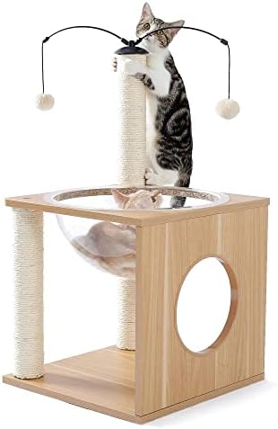 Мулти-нивото мачка дрво со сисал гребење пост пријатна перница кадифен хамак мека платформа за кревет и забавна играчка што виси