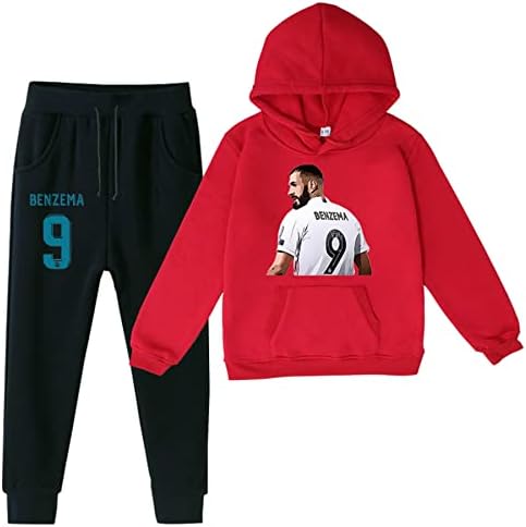Koniee Boys Benzema Долги ракави дуксери од руно пулвер и панталони со џогер 2 парчиња за џемпери за џемпери за деца