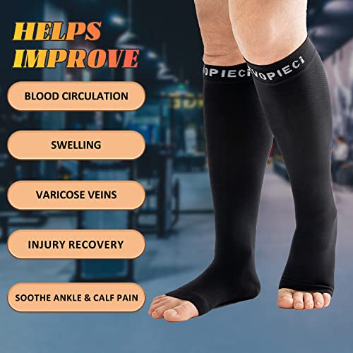 Чорапи за компресија на црни отворени пети на Евоплеци 20-30ммхг чорапи за компресија за намалување на оток и ги ублажуваат варикозните