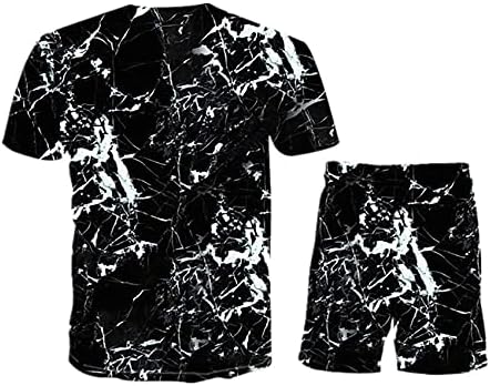 UXZDX Нови машка маица од шорцеви костум, лето за дишење на лето за дишење на маици, моден печатен спортски спортски костум