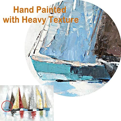 Апстрактна едриличарска платно Wallидна уметност: Шарено бродско сликарство тивко Seascape уметнички дела за дневна соба