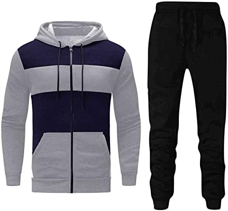 Костум облека машка машка есен и зима со две парчиња сет спортски и рекреирано деколте за патент во боја за мажи