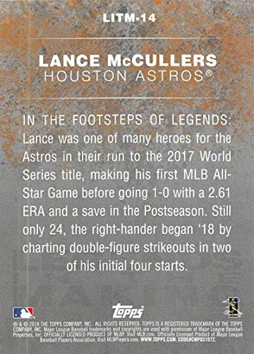 2018 година Ажурирање на Топс и ги истакнува легендите за бејзбол серии во правењето сини #litm-14 Ленс МекКулерс Хјустон Астрос Официјална картичка за тргување со МЛБ