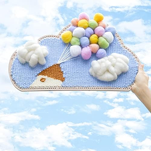 Комплет за игла за иглички, комплети за стартување на килими, сини небо и бели облаци таписерија на балони со облик на облак, декоративни