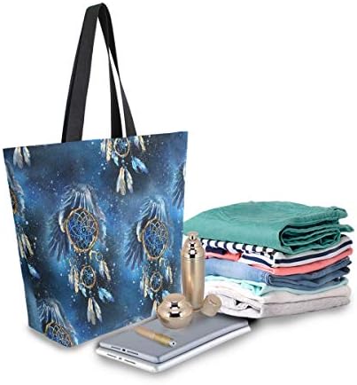Алаза акварел орел сонувач на сон на мистична позадина платно торба за жени за жени патувања за купување намирници врвни рачки чанти