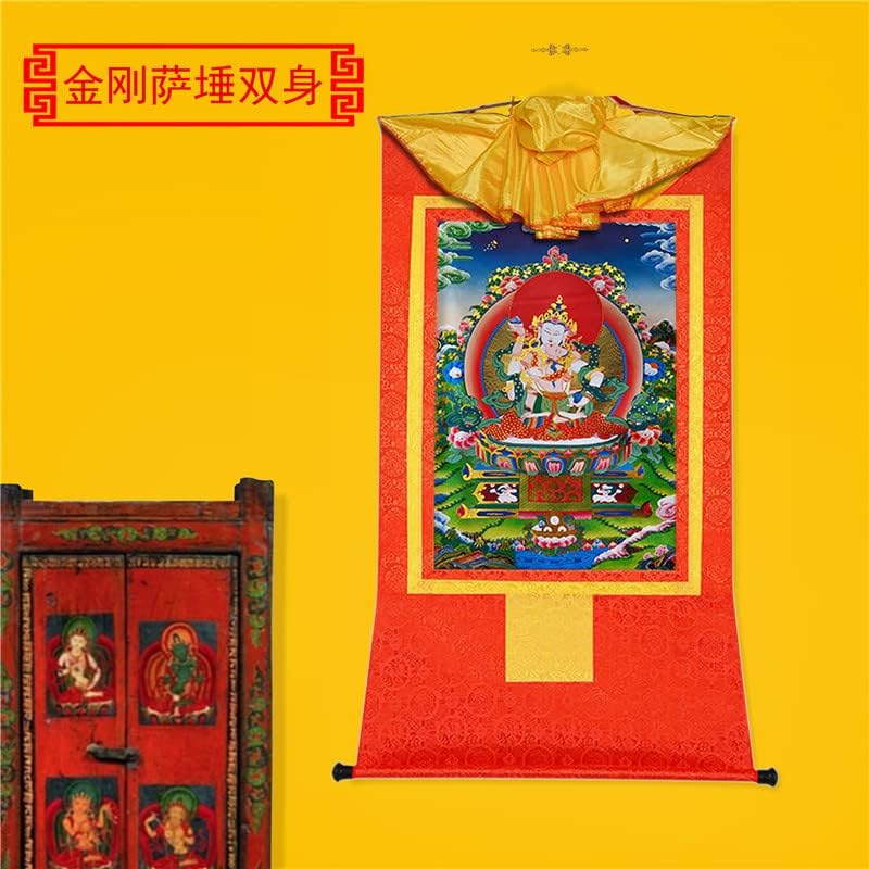 Gandhanra vajrasatva in yab yum, тибетан тангка сликарска уметност, будистичка брокада на Танга, таписерија на Буда со свиток