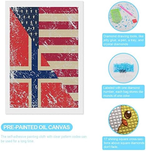 Американски и Норвешка Ретро знамето со прилагодено дијамантски комплети за сликање за возрасни околу целосна вежба 5D DIY по број