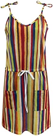 Fragarn плус големина летен фустан, обичен v-врат печатен со џебови пулвер за халтер миди летни фустани за жени 2022