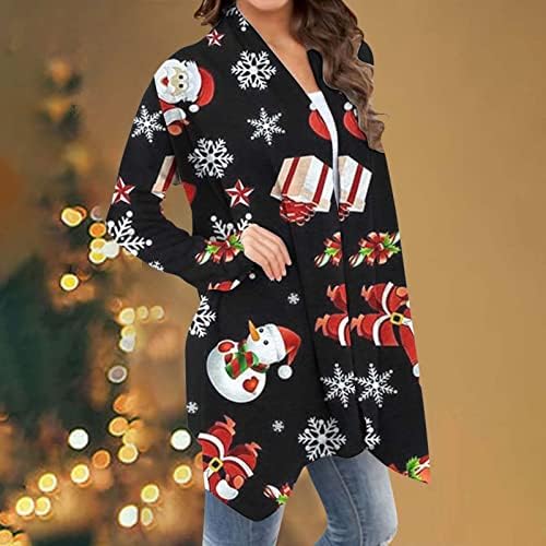 Женска предна отворена кардиганска јакна Божиќ печатени шал кошули лабави лежерни долги ракави Туника блуза врвови палто