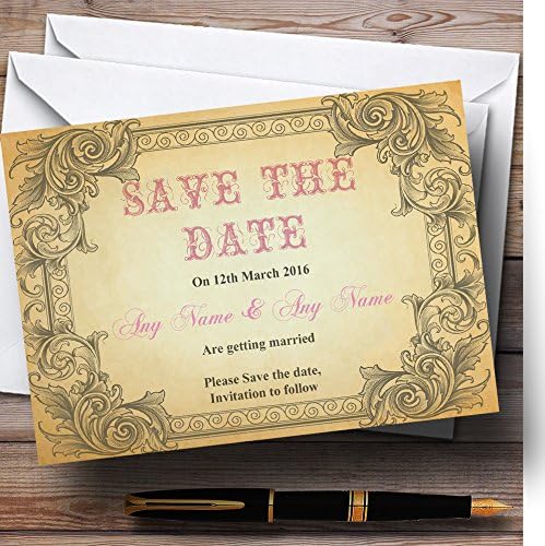 Типографија Гроздобер Жешка Розова Разгледница Персонализирана Свадба Зачувајте Ги Картичките За Датум