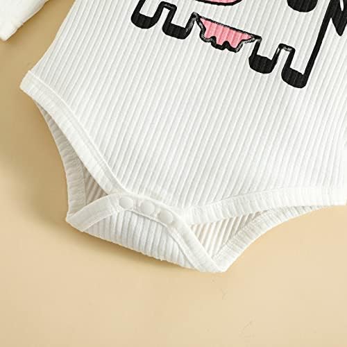 Новорова облека за девојчиња за новороденчиња постави кравјо ребрат плетена маица со кратки ракави, ромпер-панталони за печатење на крави,