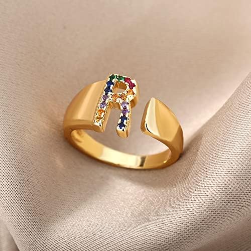 T3STORE Chapture Incircon иницијали Име прстени за жени кои отвораат прилагодливо злато Stainelss челична буква со додатоци за накит - Y -37633