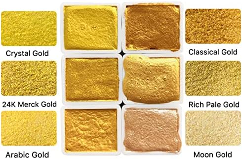 Метални уметнички галерии CSY метални комплети за акварел - сет од 6 полу -тави Осветлена боја на златна цврста вода - Квалитет на