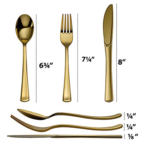 PlasticPro за еднократна употреба со тешки златни пластични ножеви, фенси пластични сребрени производи изгледаат како вистински златни прибор за јадење - прибор одличн