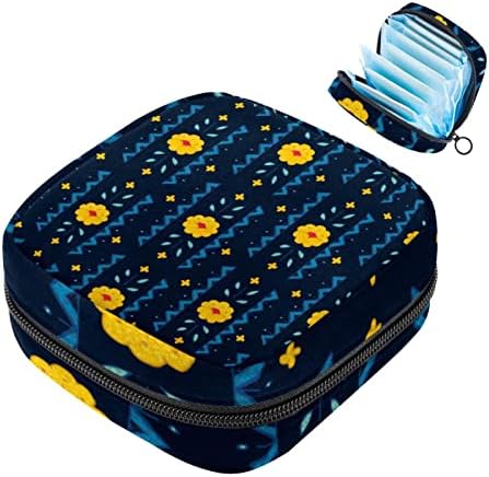 Санитарна торба за складирање на салфетка, торбичка за подлога, торбичка за подлога, мала торба за шминка, шема на сина лента од жолт лисја