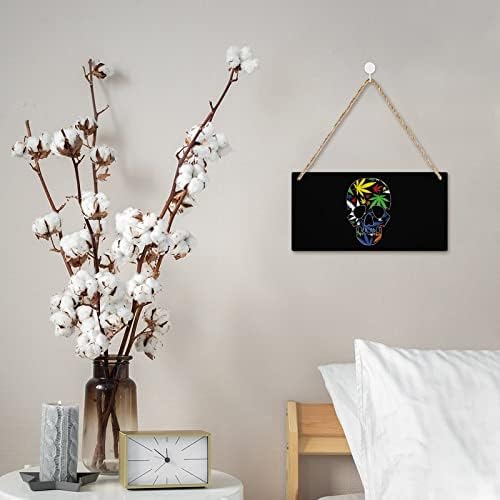 Колофул плевел череп дрво знак персонализиран дрвен плакета wallидна уметност со јажиња за украси за домашни канцеларии 25 * 12,5 см