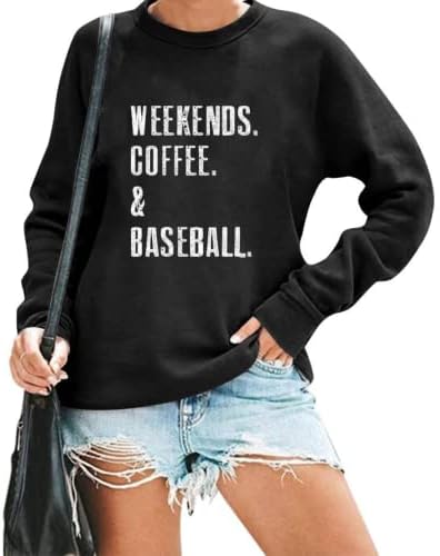 Niupihala викенди кафе бејзбол џемпер за жени печати со долг ракав екипаж бејзбол мама пукачи врвни врвни