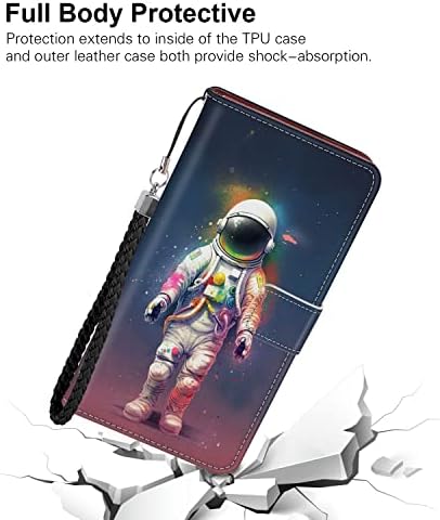 Случај за сини џеб Shencang, погоден за iPhone XR Шарен вселенски човек ZX101 Слотни картички за картички за готовина и лична карта за мобилни