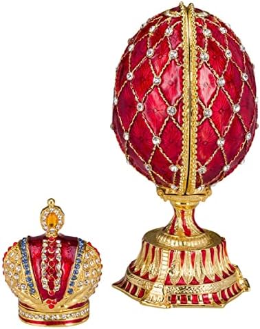 Danila-Souvenirs Faberge Style Style Egg / Trinket Jewel Box со круна на Царот 4,8 '' црвено