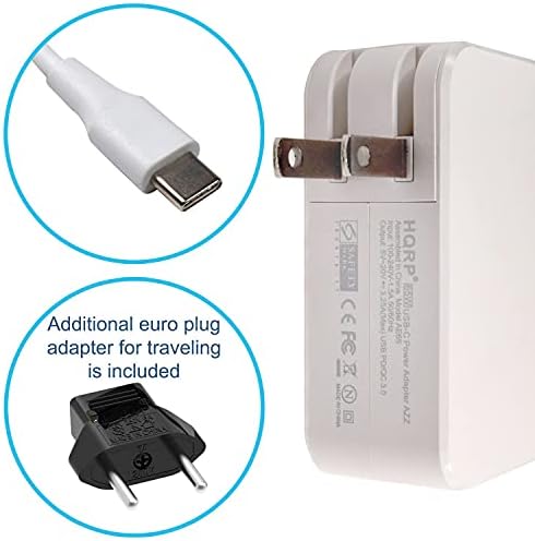 HQRP White Charger AC адаптер компатибилен со Google Pixel, Pixel XL, Pixel 3A, Pixel C Tablet PC, USB-C кабел за напојување со кабел за